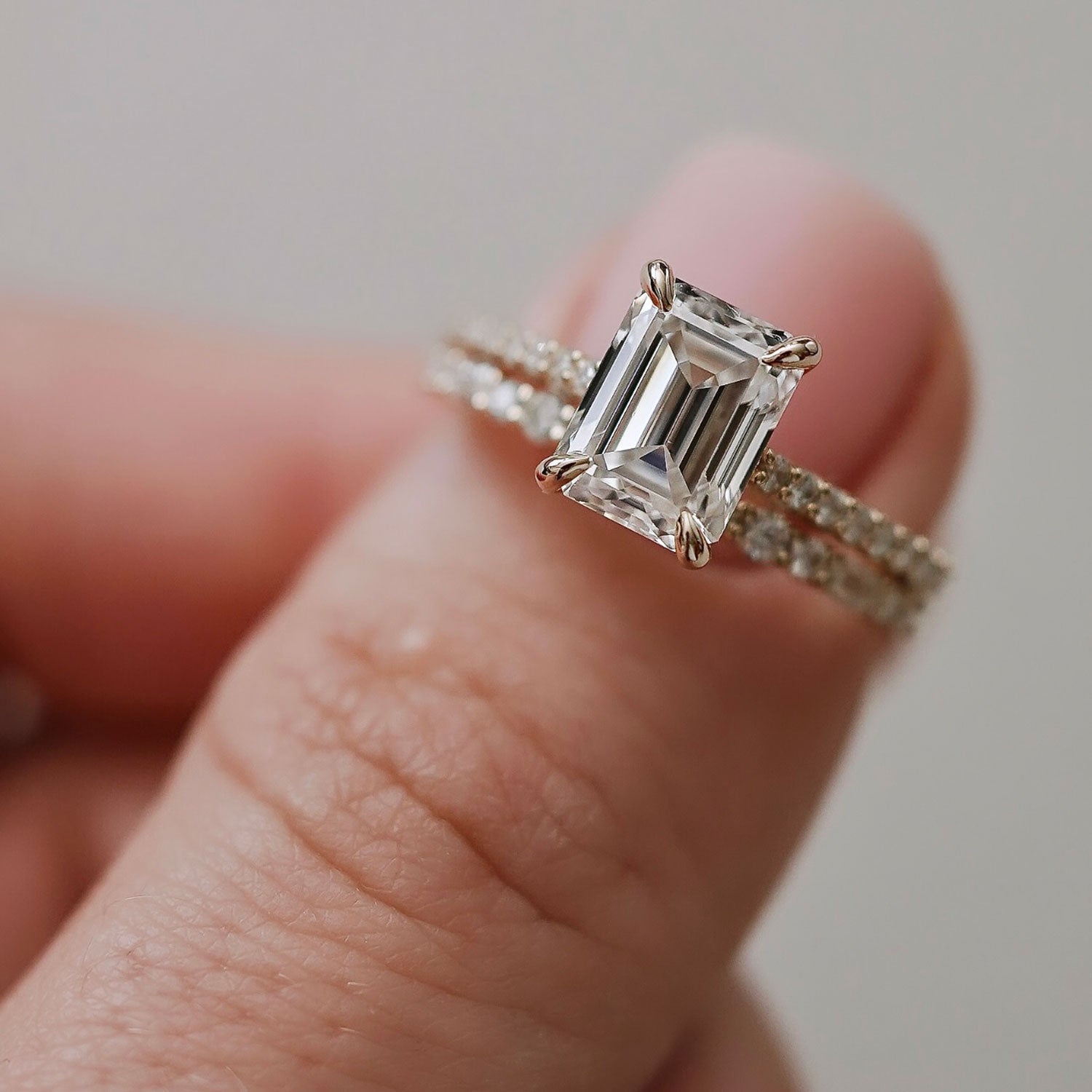 Vera Emerald Cut Engagement Ring, Moissanite/Lab Grown Diamond