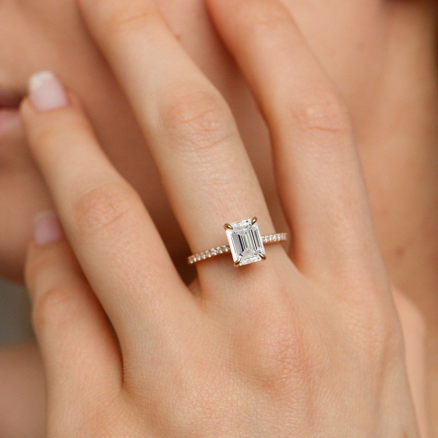 Vera Emerald Cut Engagement Ring, Moissanite/Lab Grown Diamond