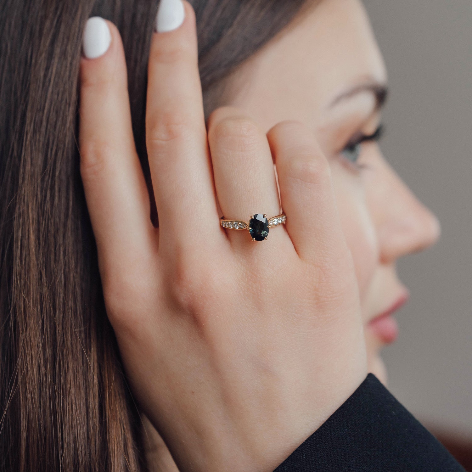 Cinderella Parti Sapphire Engagement Ring, Petal with Accents