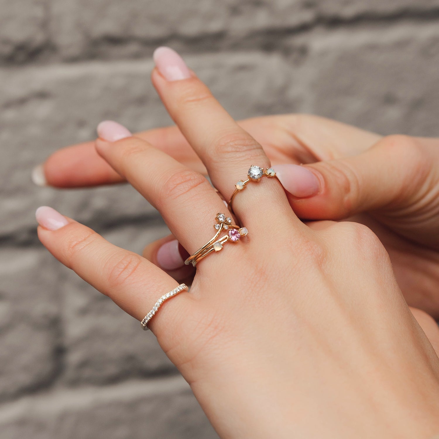 Dreamy Spirit Ring, Salt Pepper Diamond & Opals