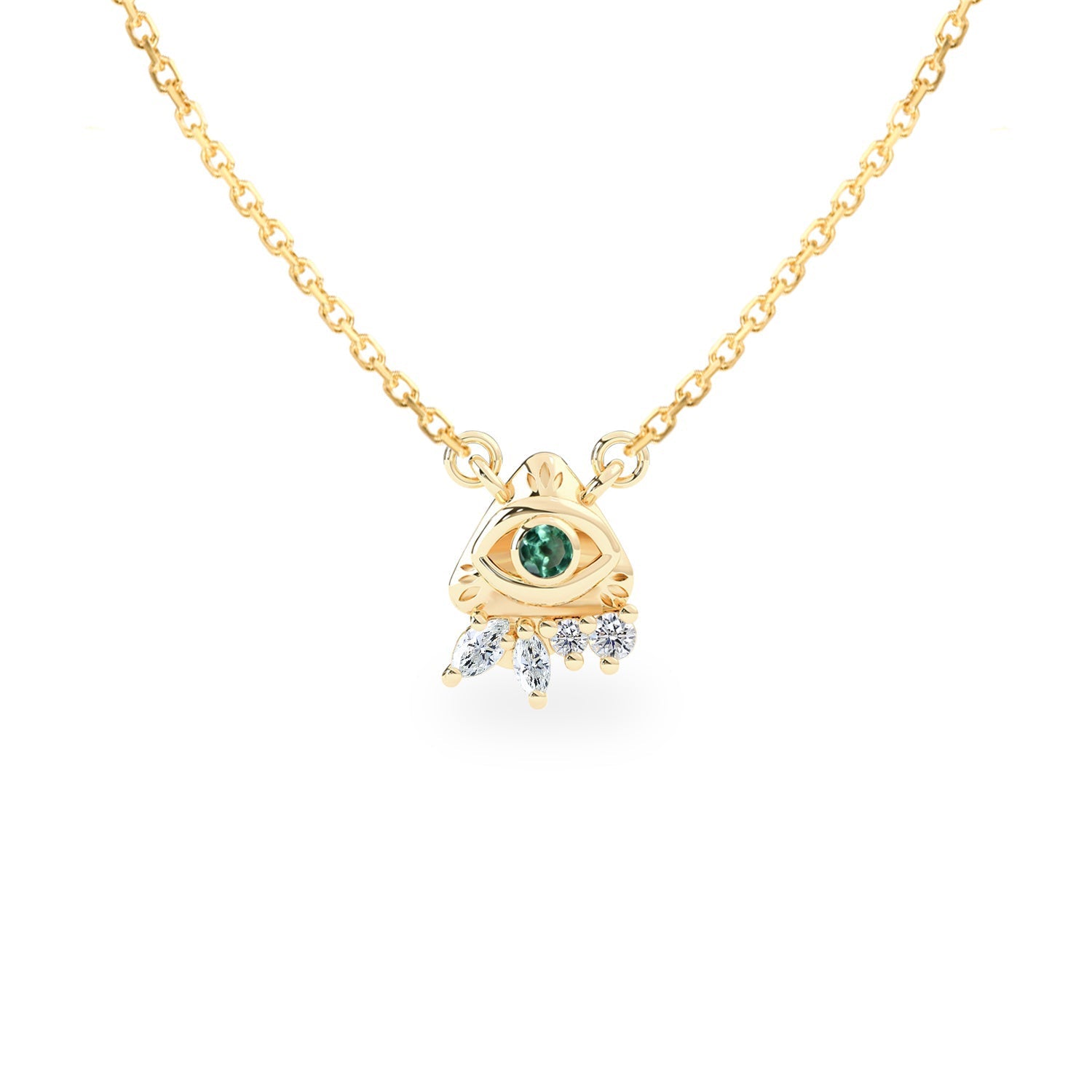 Love & Protect Evil Eye Necklace, Natural Emerald & Diamond