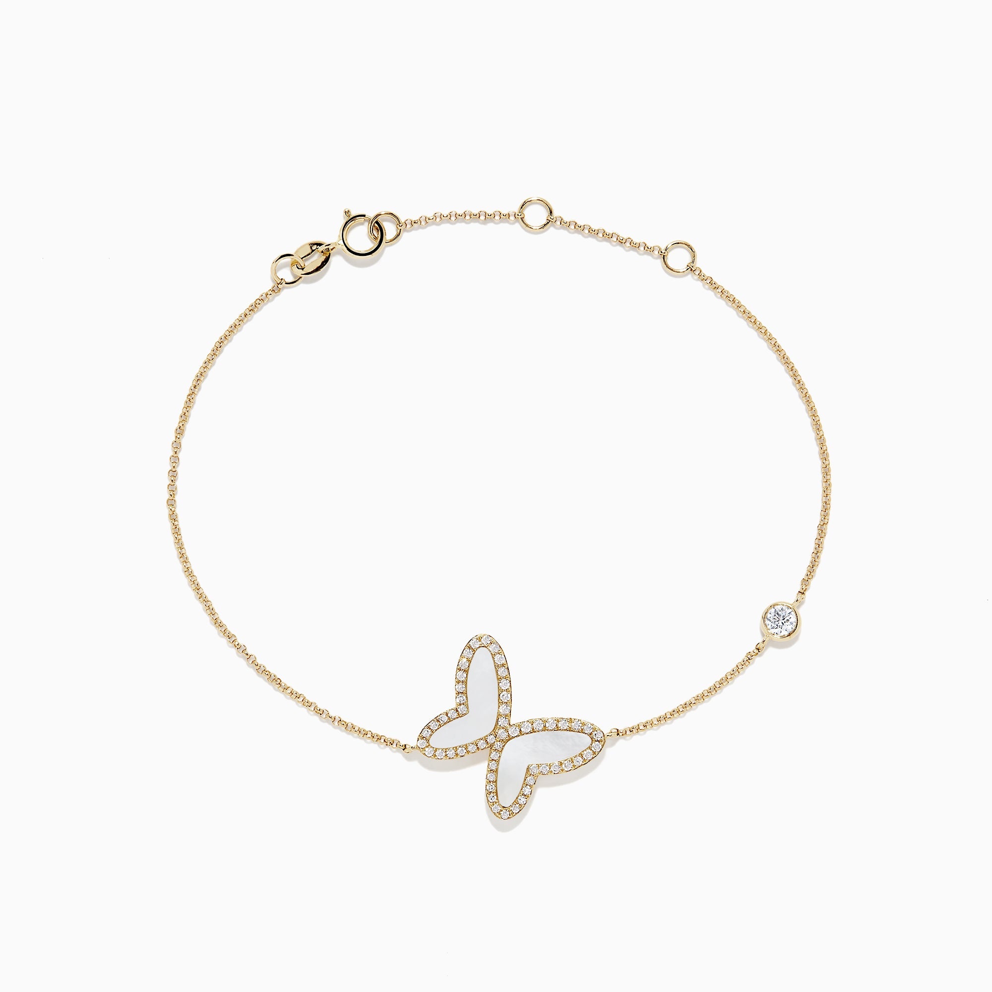 Nature 14K Gold Mother of Pearl & Diamond Butterfly Bracelet, 0.03 TCW