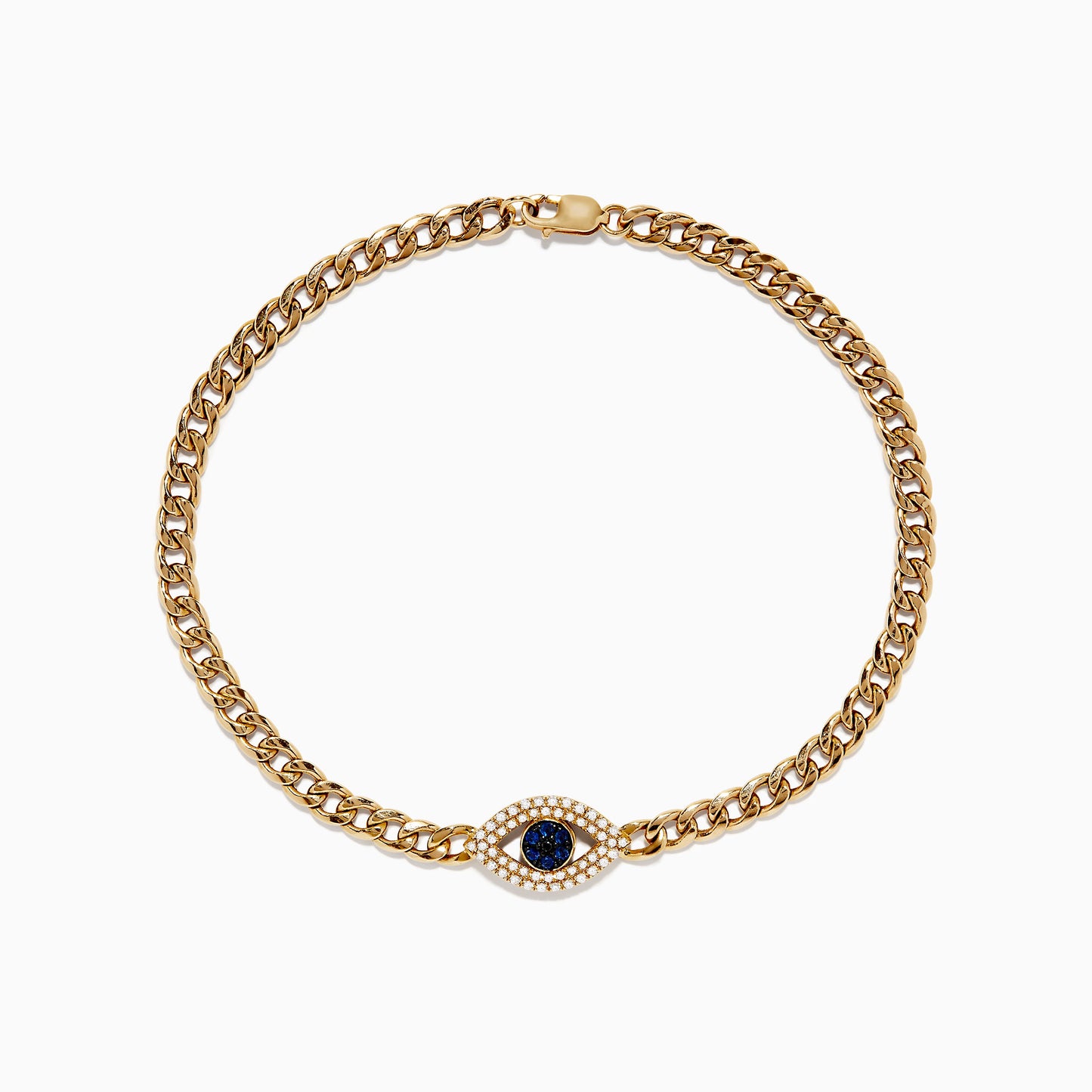 14K Yellow Gold Blue Sapphire and Diamond Evil Eye Bracelet