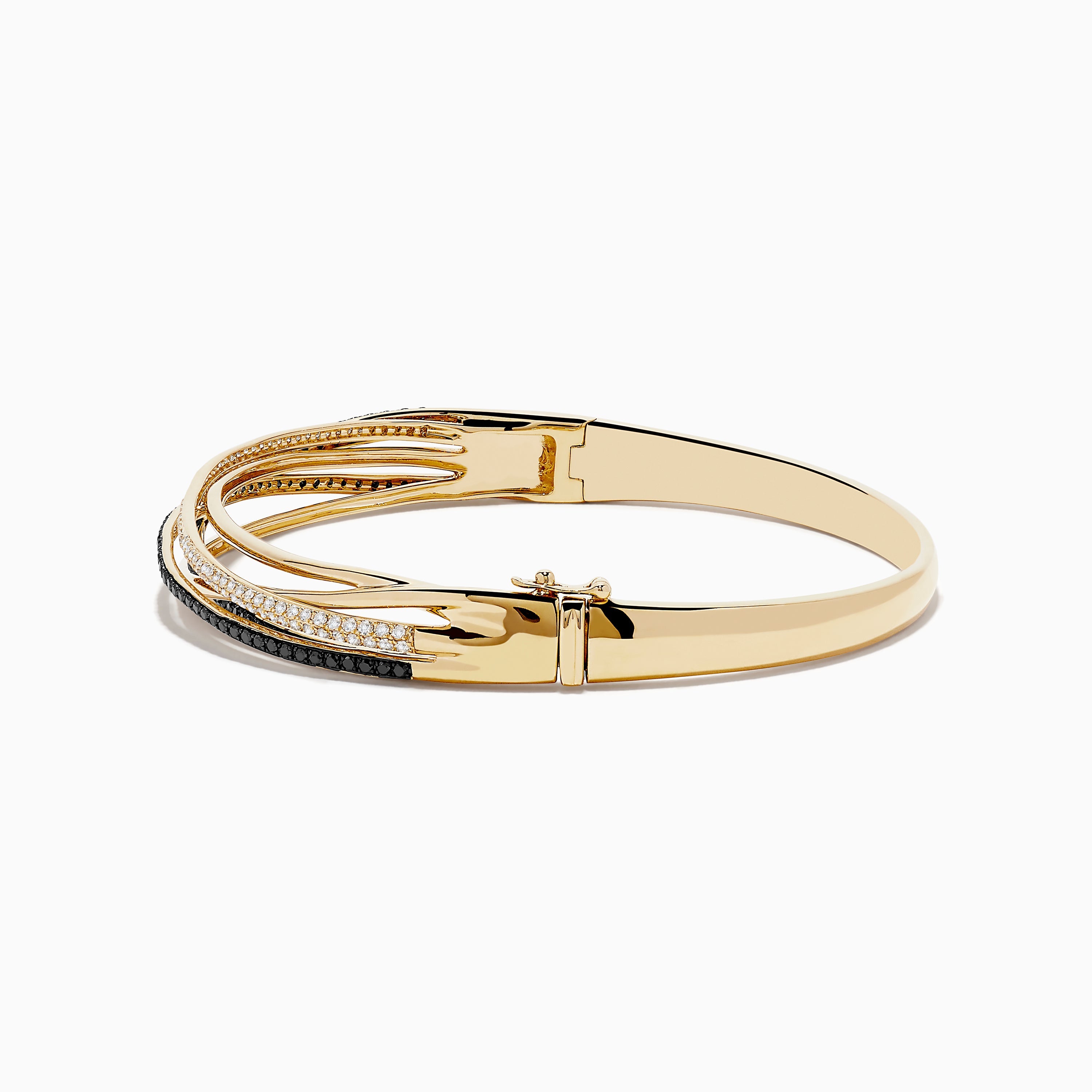 14K Yellow Gold Black and White Diamond Crossover Bracelet