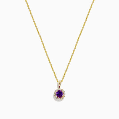 14K Yellow Gold Purple Amethyst and Diamond Pendant, 0.61 TCW