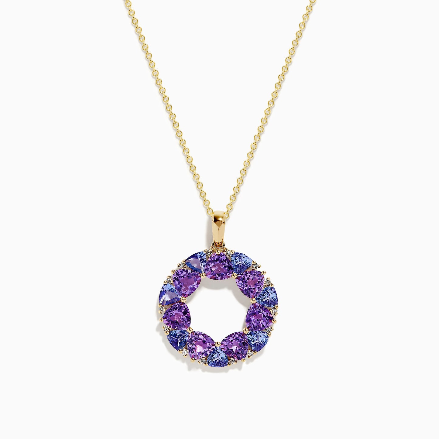 14K Yellow Gold Amethyst, Tanzanite and Diamond Pendant