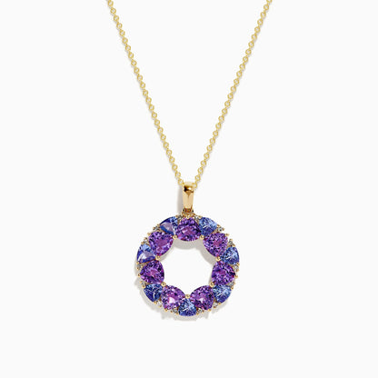 14K Yellow Gold Amethyst, Tanzanite and Diamond Pendant
