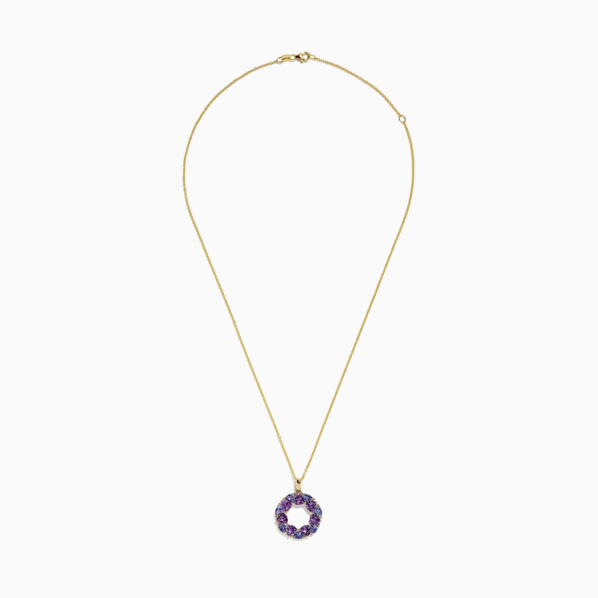 14K Yellow Gold Amethyst, Tanzanite and Diamond Pendant