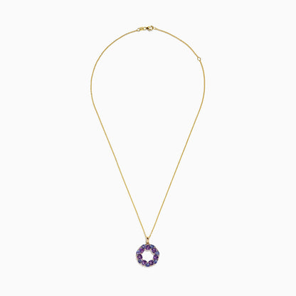 14K Yellow Gold Amethyst, Tanzanite and Diamond Pendant