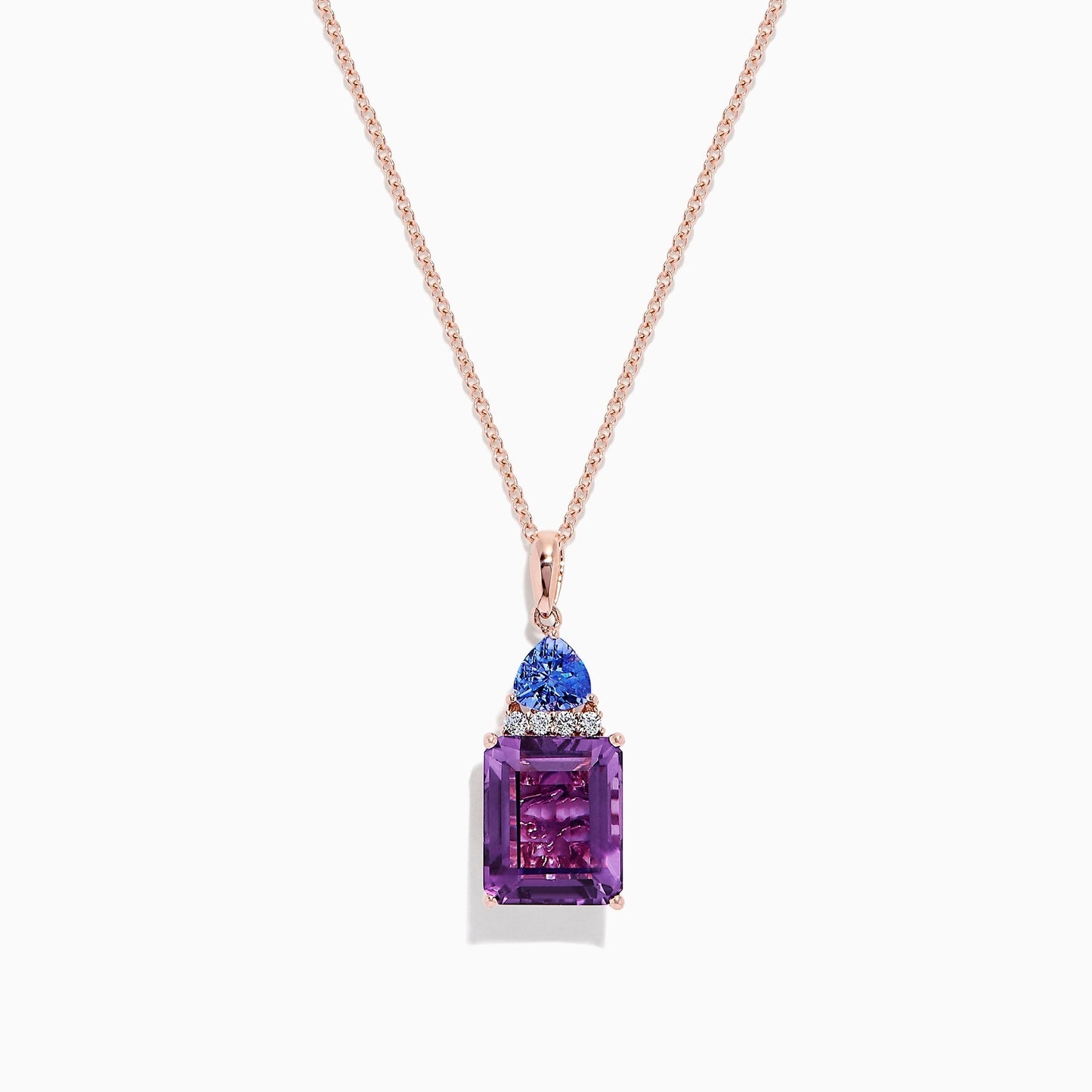 14K Rose Gold Amethyst, Tanzanite and Diamond Pendant, 6.16 TCW