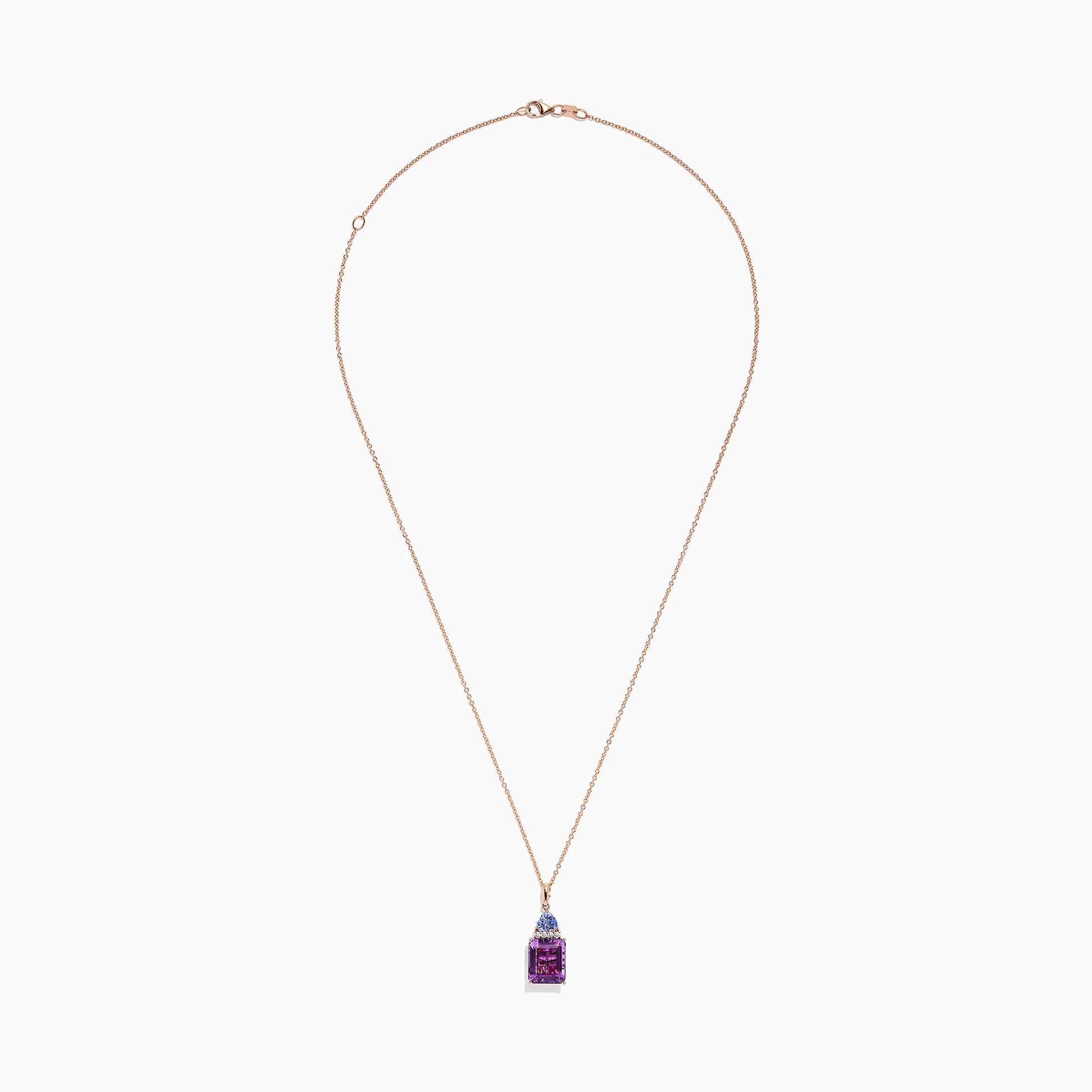 14K Rose Gold Amethyst, Tanzanite and Diamond Pendant, 6.16 TCW