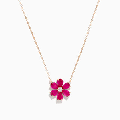 14K Rose Gold Ruby Flower Necklace