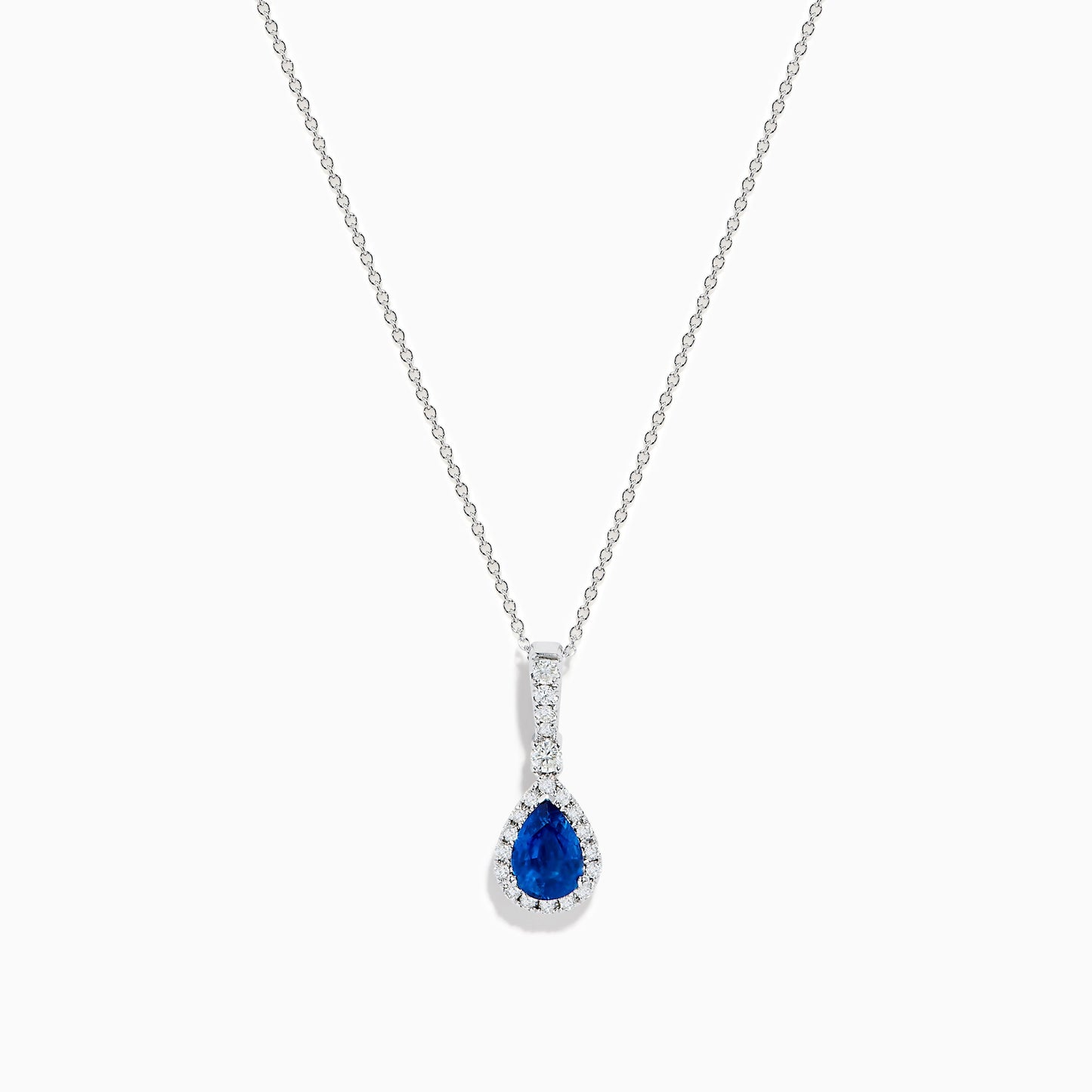 14K White Gold Pear Shape Blue Sapphire and Diamond Pendant