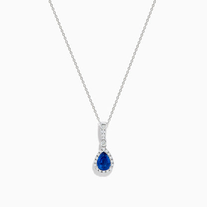 14K White Gold Pear Shape Blue Sapphire and Diamond Pendant