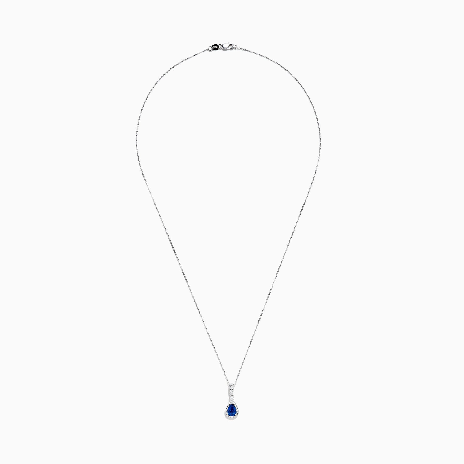 14K White Gold Pear Shape Blue Sapphire and Diamond Pendant