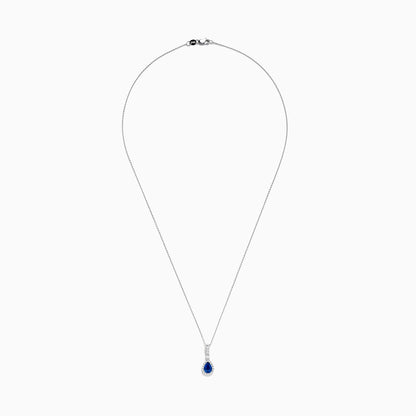14K White Gold Pear Shape Blue Sapphire and Diamond Pendant
