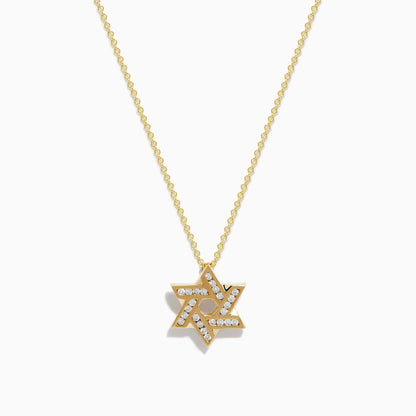 D'oro 14K Yellow Gold Diamond Star of David Pendant