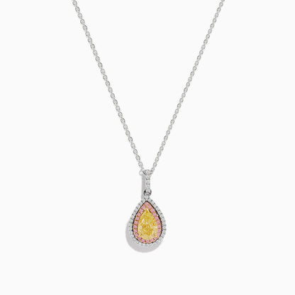 14K Three Tone Gold Pear Shaped Yellow Diamond and Pink Diamond Halo Pendant
