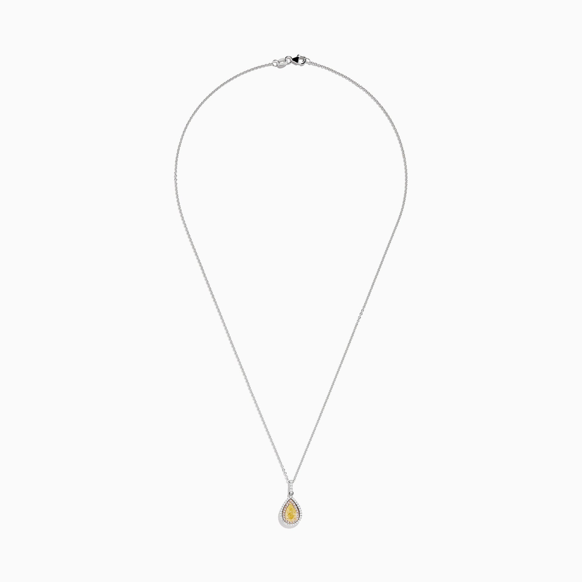 14K Three Tone Gold Pear Shaped Yellow Diamond and Pink Diamond Halo Pendant