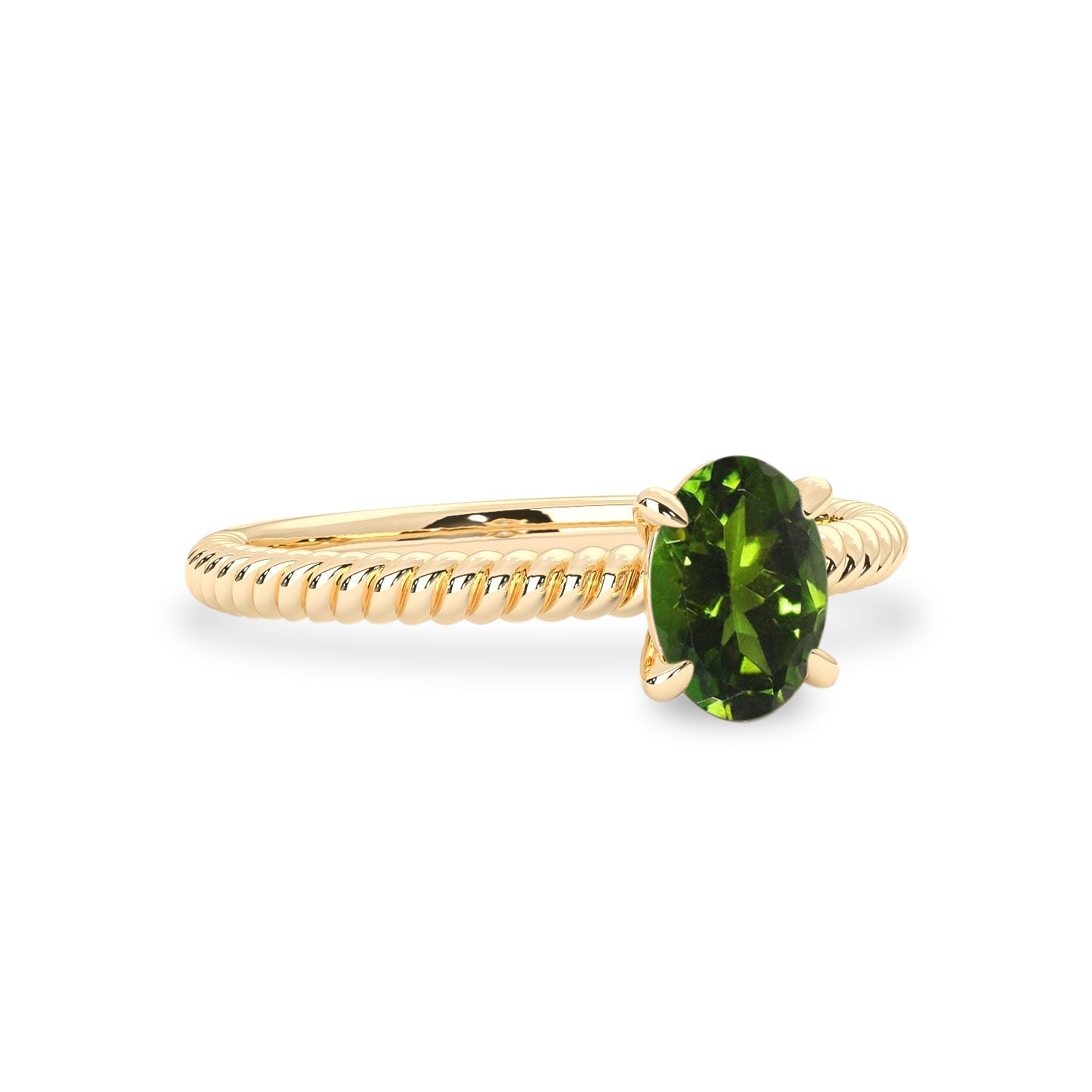 Frost Green Tourmaline Solitaire Engagement Ring, Twist Wire