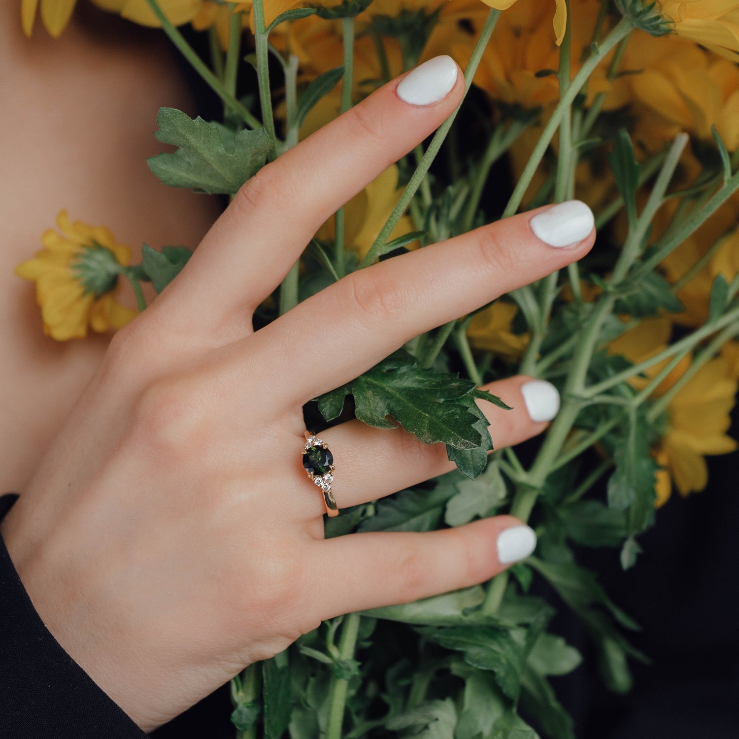 Emerald Dream Engagement Ring: Green Tourmaline & Diamonds