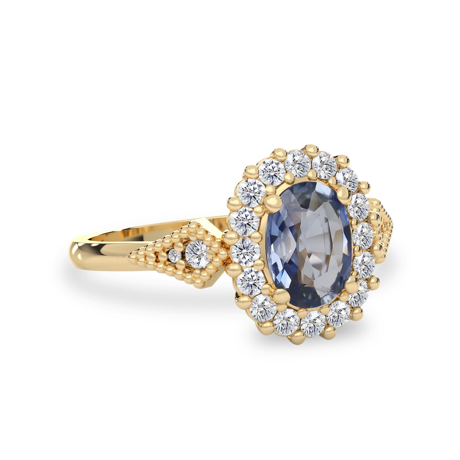 Vienna Diamond Star Halo Engagement Ring No.2, Oval Sapphire With Halo