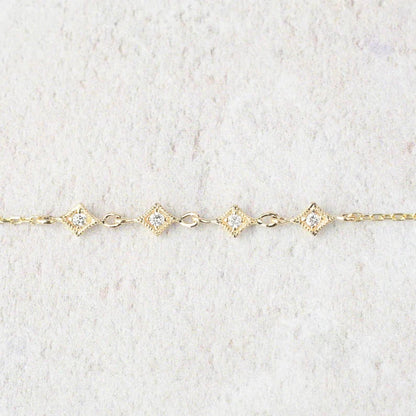 Tiny star multi diamond chain bracelet, dainty diamond star bracelet, multi charm, antique inspired bracelet 14k gold, rose gold, white gold