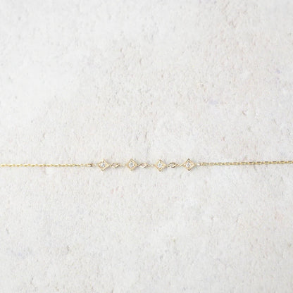Tiny star multi diamond chain bracelet, dainty diamond star bracelet, multi charm, antique inspired bracelet 14k gold, rose gold, white gold