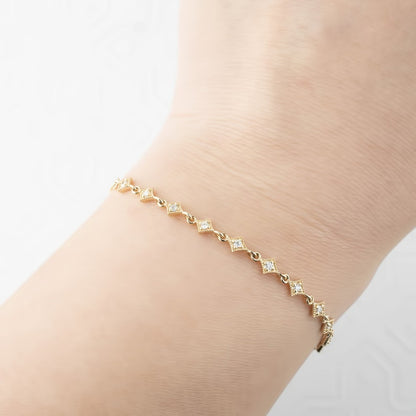 Diamond star chain bracelet, dainty diamond star bracelet, multi charm, antique inspired bracelet 14k gold, rose gold, white gold