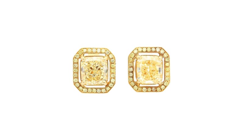 Fancy Yellow Diamond Radiant Cut Stud Earrings