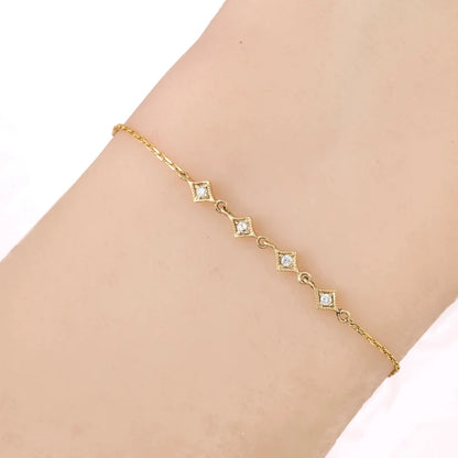 Tiny star multi diamond chain bracelet, dainty diamond star bracelet, multi charm, antique inspired bracelet 14k gold, rose gold, white gold