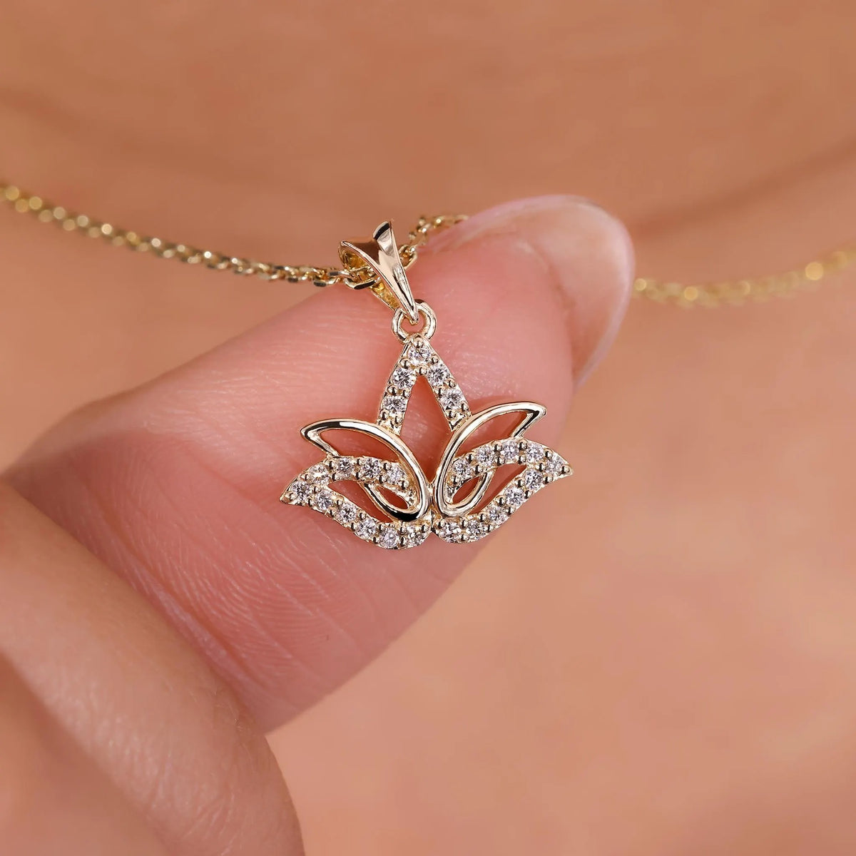 Lotus flower lab-grown diamond pendant with an elegant floral design by Flexfives Jewels.