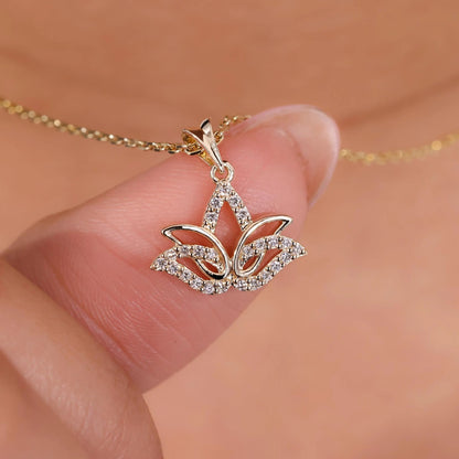 Lotus flower lab-grown diamond pendant with an elegant floral design by Flexfives Jewels.