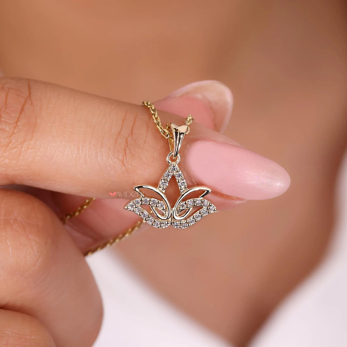 Lotus flower lab-grown diamond pendant with an elegant floral design by Flexfives Jewels.