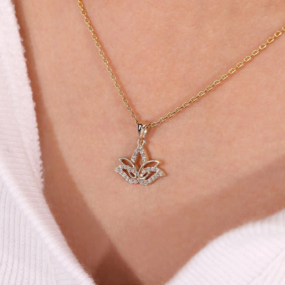 Lotus flower lab-grown diamond pendant with an elegant floral design by Flexfives Jewels.