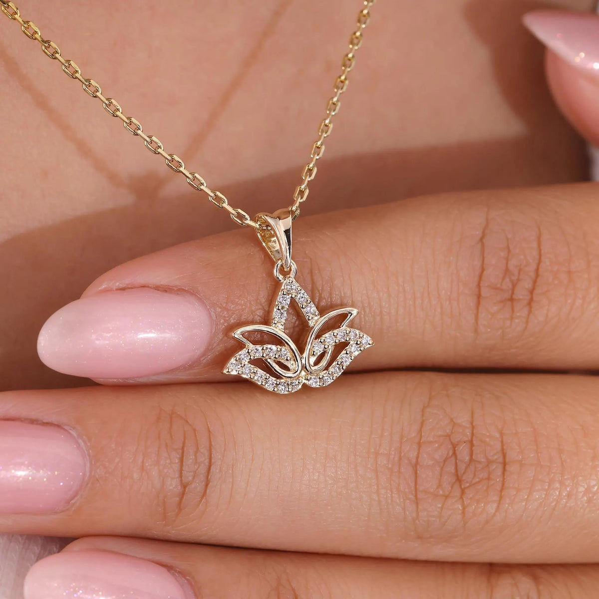 Lotus flower lab-grown diamond pendant with an elegant floral design by Flexfives Jewels.