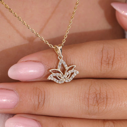 Lotus flower lab-grown diamond pendant with an elegant floral design by Flexfives Jewels.