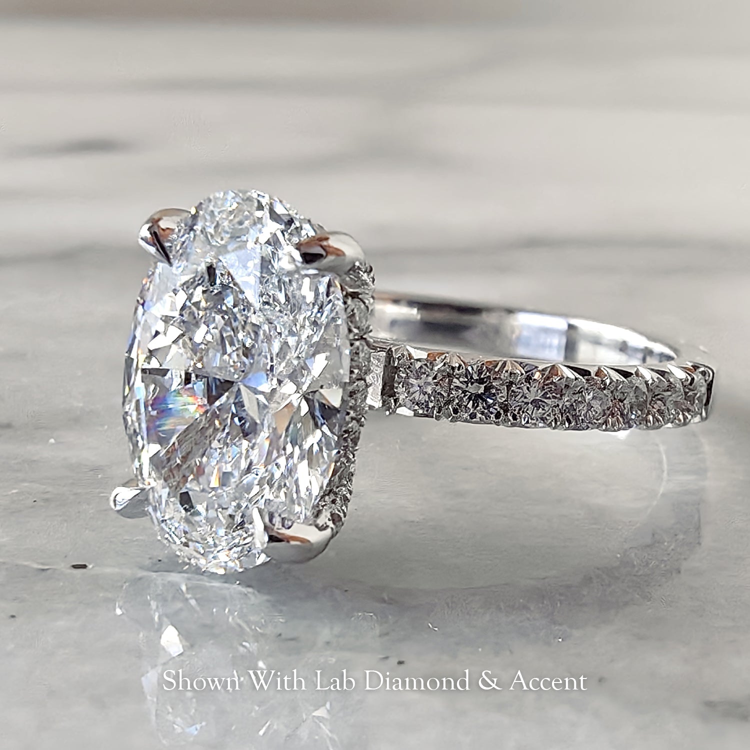 Ivy Oval Hidden Halo Engagement Ring, Moissanite/Lab Grown Diamond