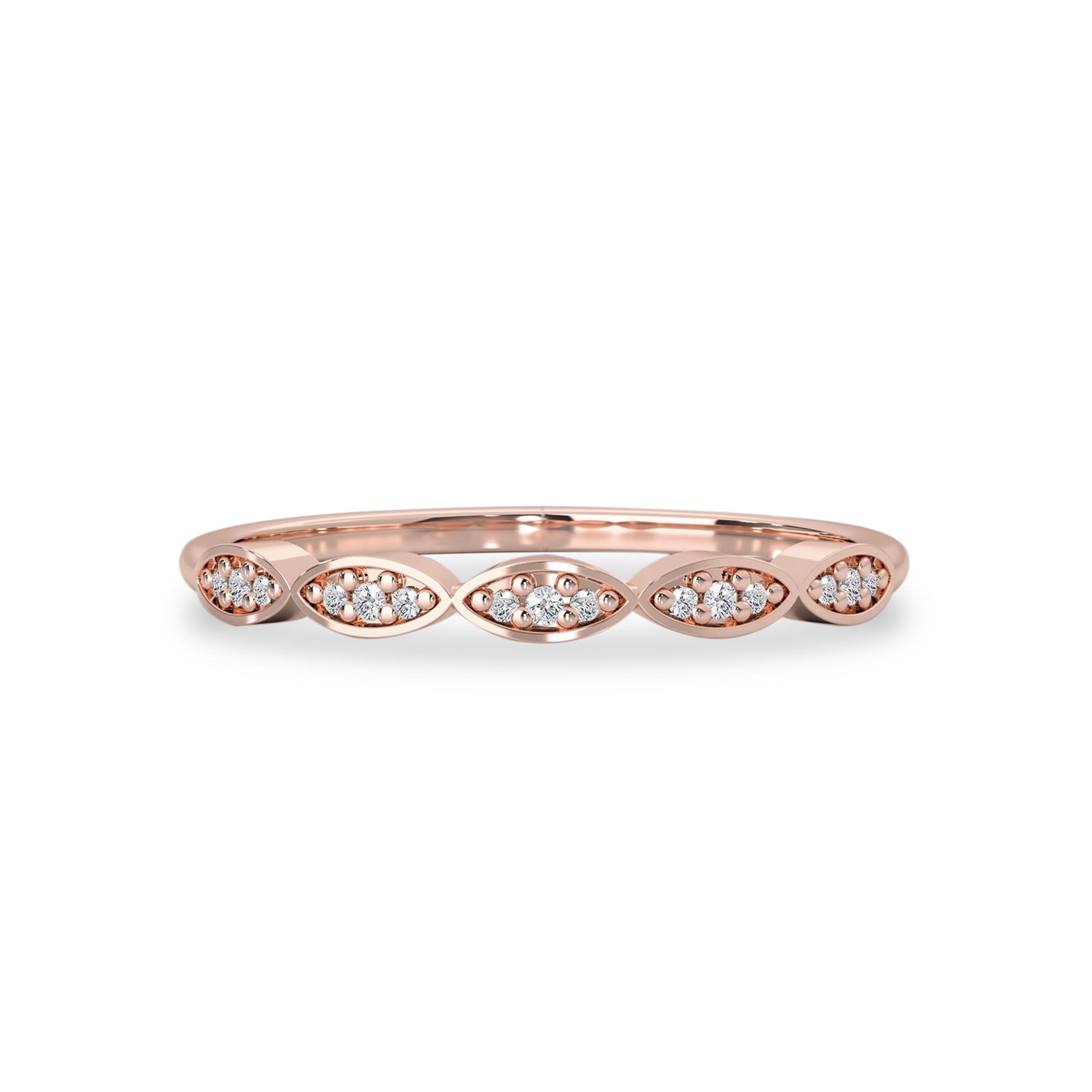 Marquise Leaf Half Eternity Ring, Round Brilliant with Leaf