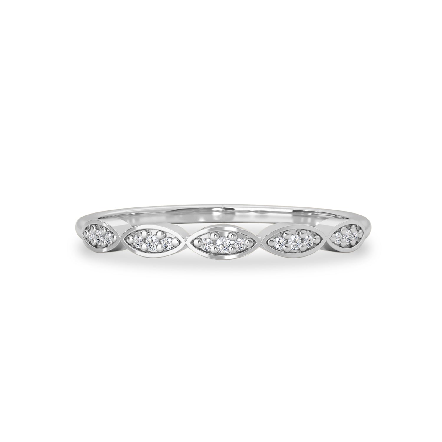 Marquise Leaf Half Eternity Ring, Round Brilliant with Leaf