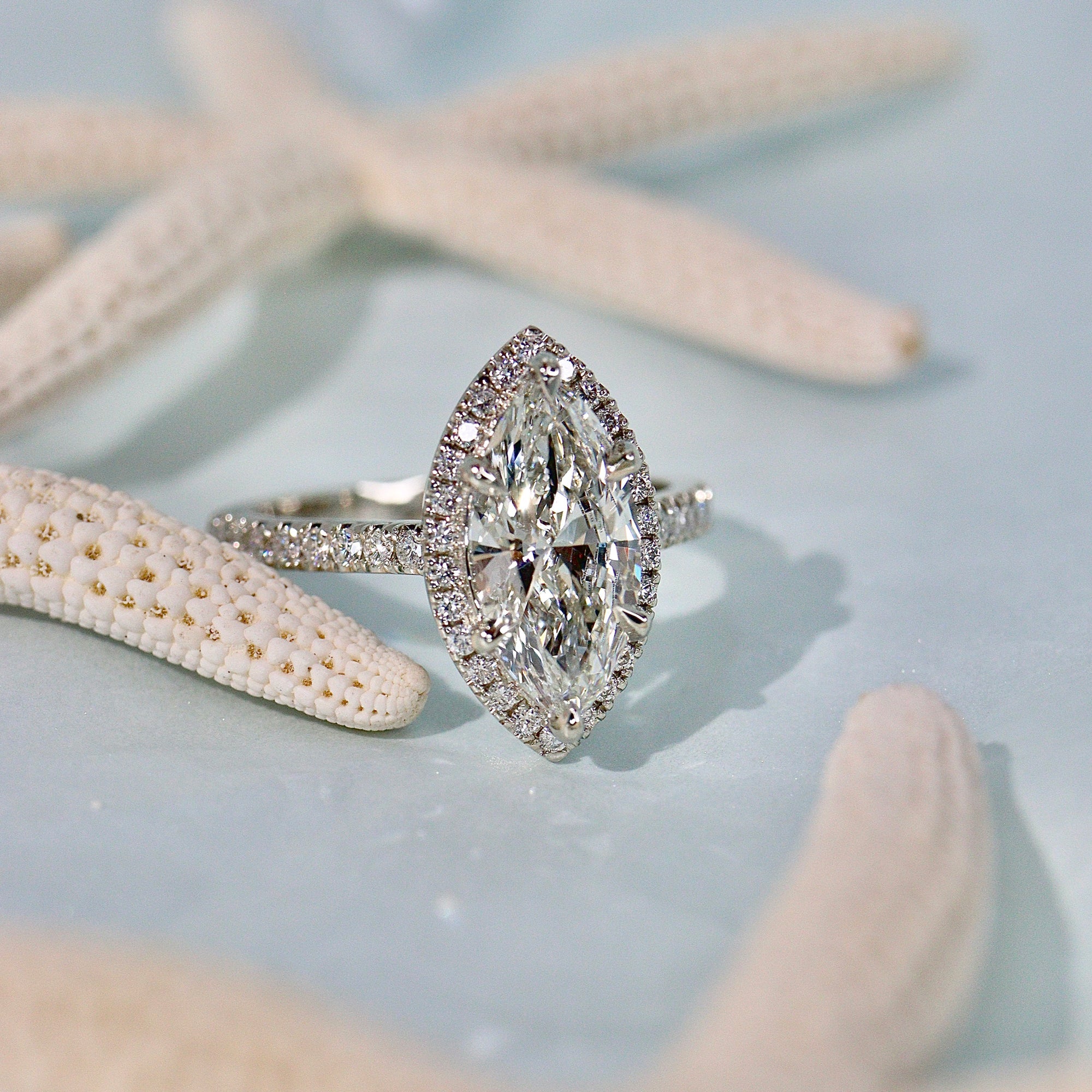 Stefania Marquise Halo Engagement Ring, Hidden V Pave?