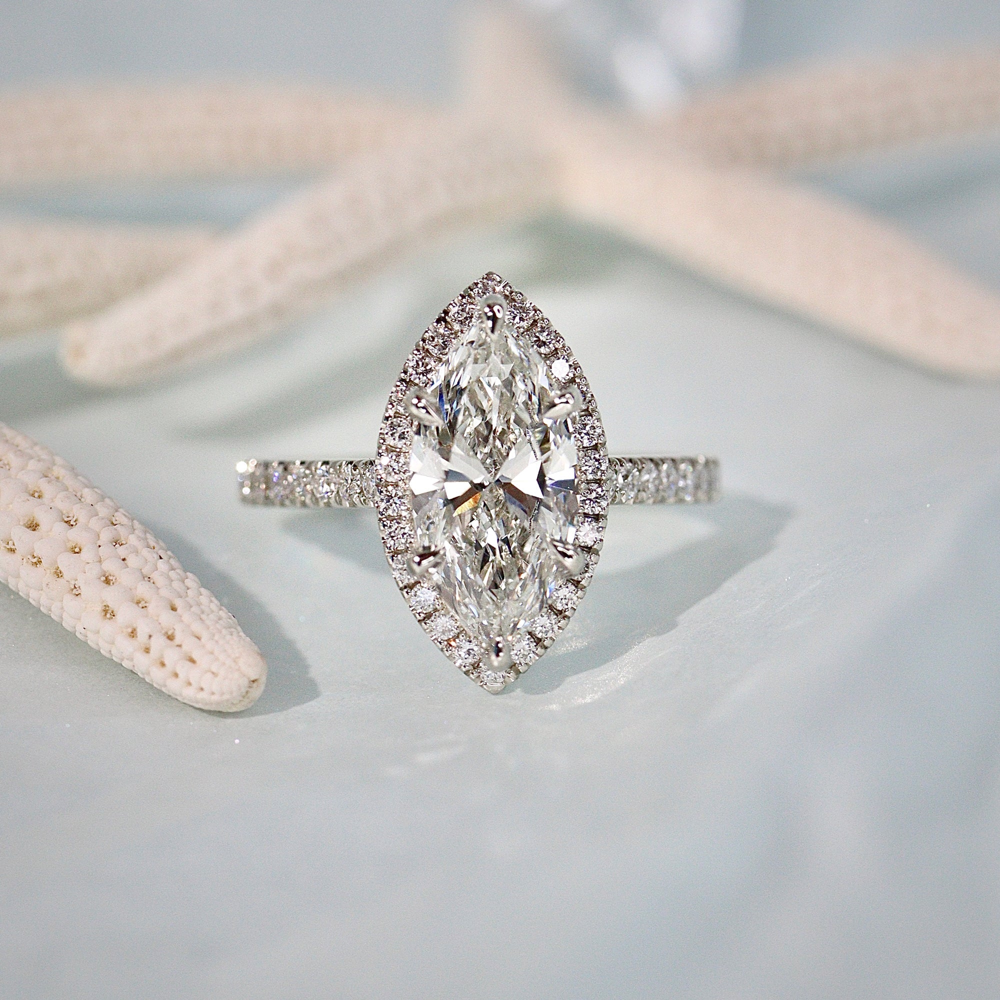 Stefania Marquise Halo Engagement Ring, Hidden V Pave?