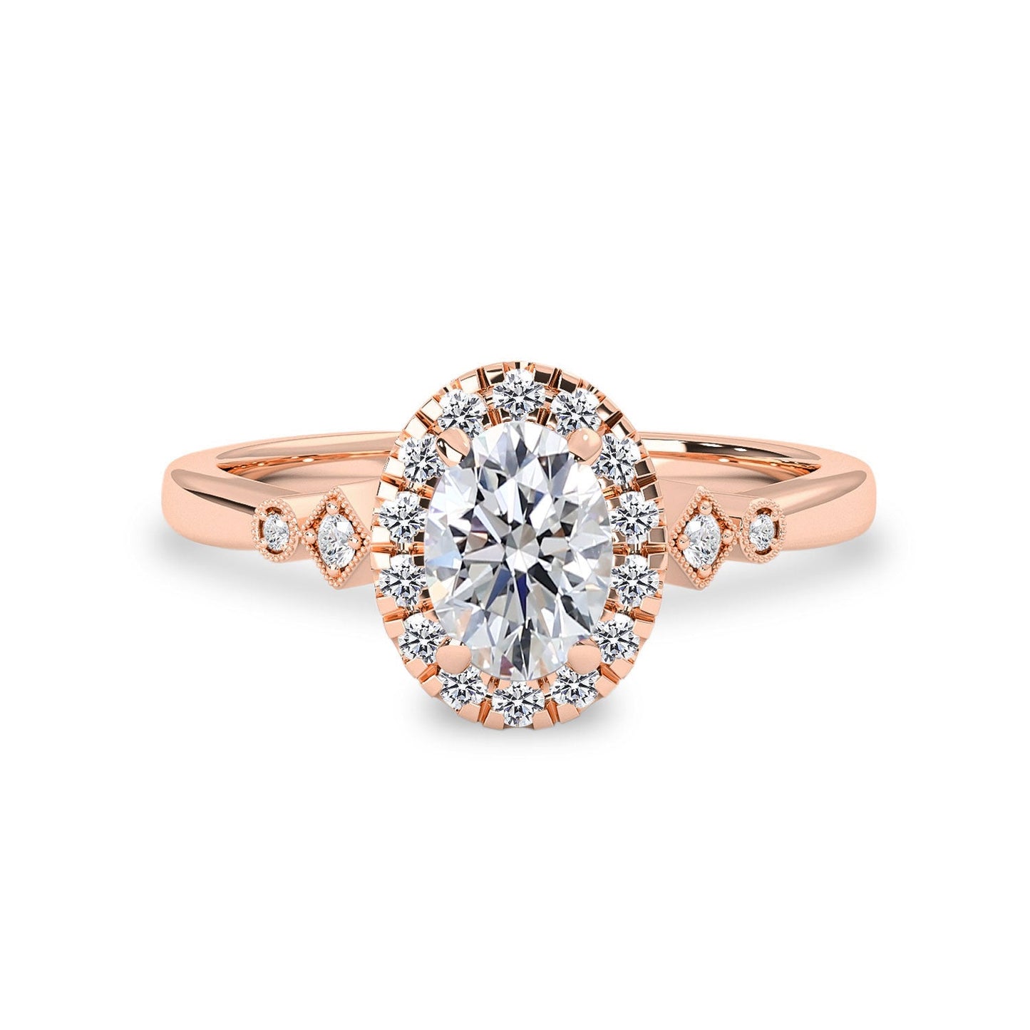 Viola Oval Halo Milgrain Cathedral Engagement Ring,