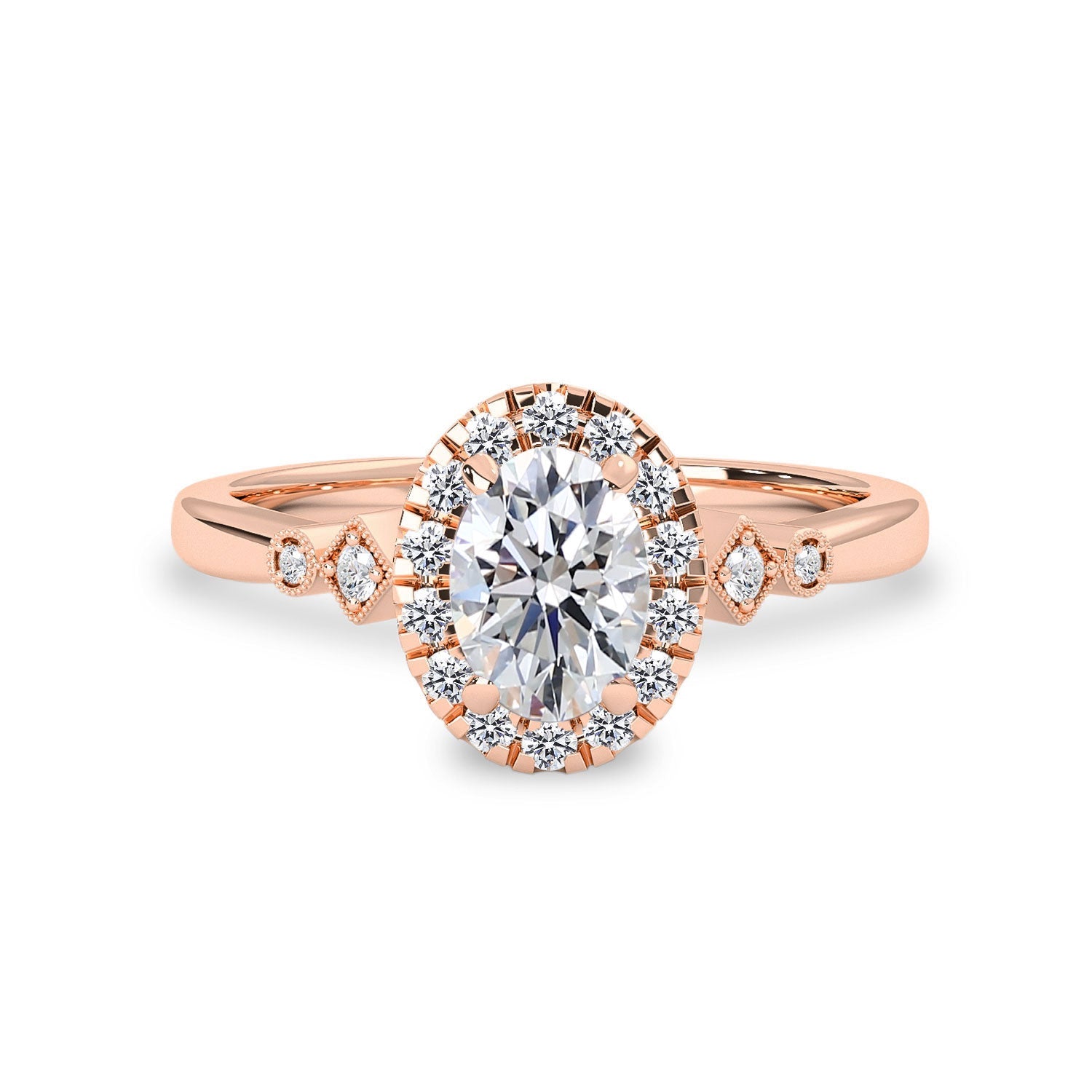 Viola Oval Halo Milgrain Cathedral Engagement Ring, Moissanite/Lab Diamond