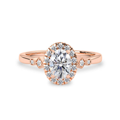 Viola Oval Halo Milgrain Cathedral Engagement Ring,