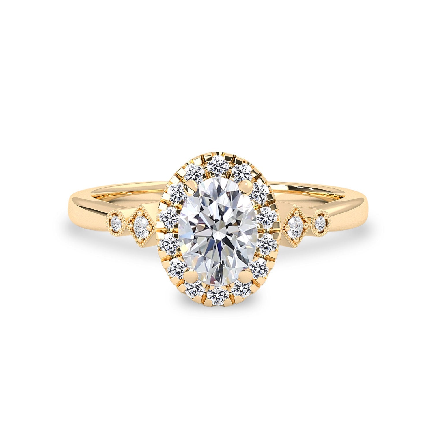 Viola Oval Halo Milgrain Cathedral Engagement Ring, Moissanite/Lab Diamond