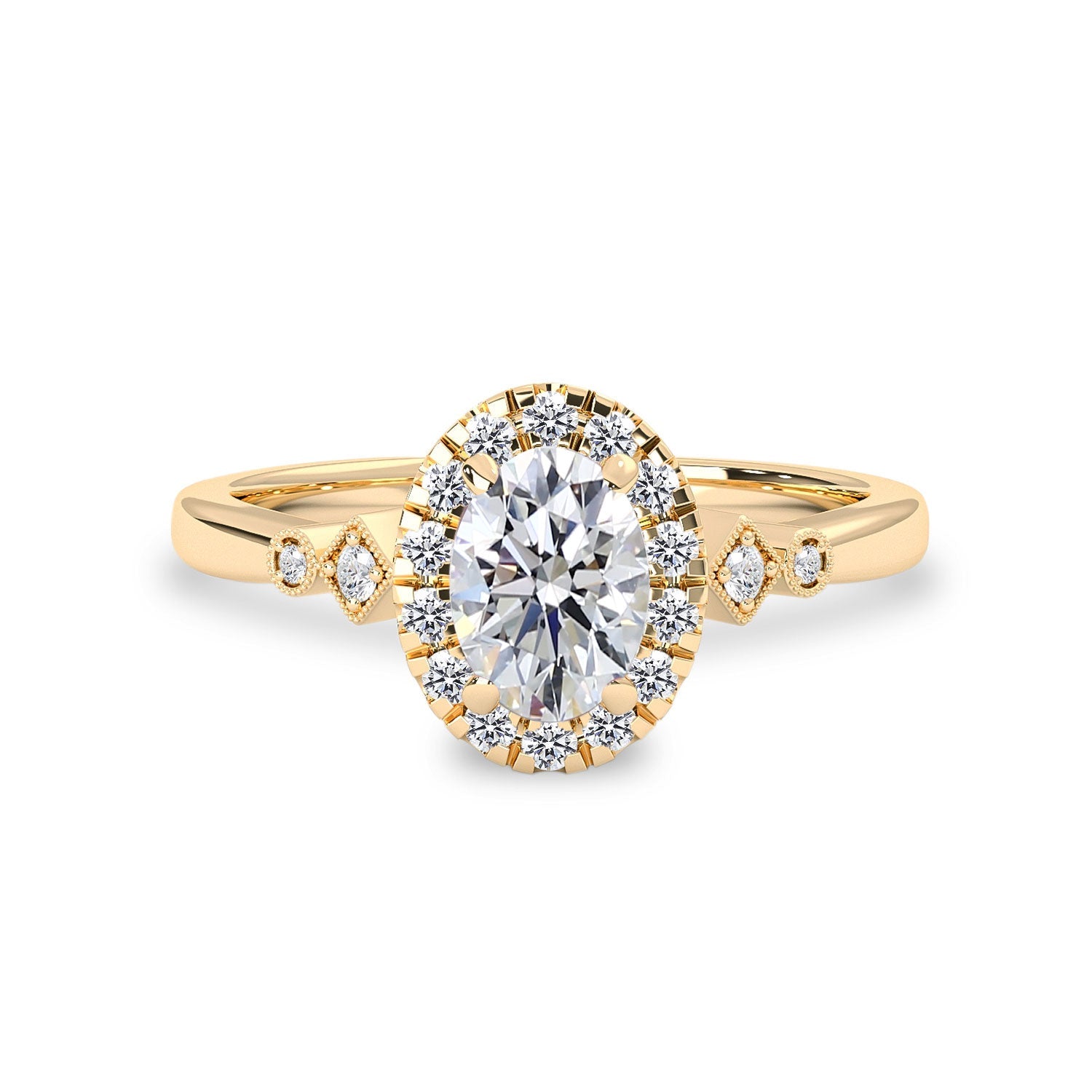 Viola Oval Halo Milgrain Cathedral Engagement Ring,