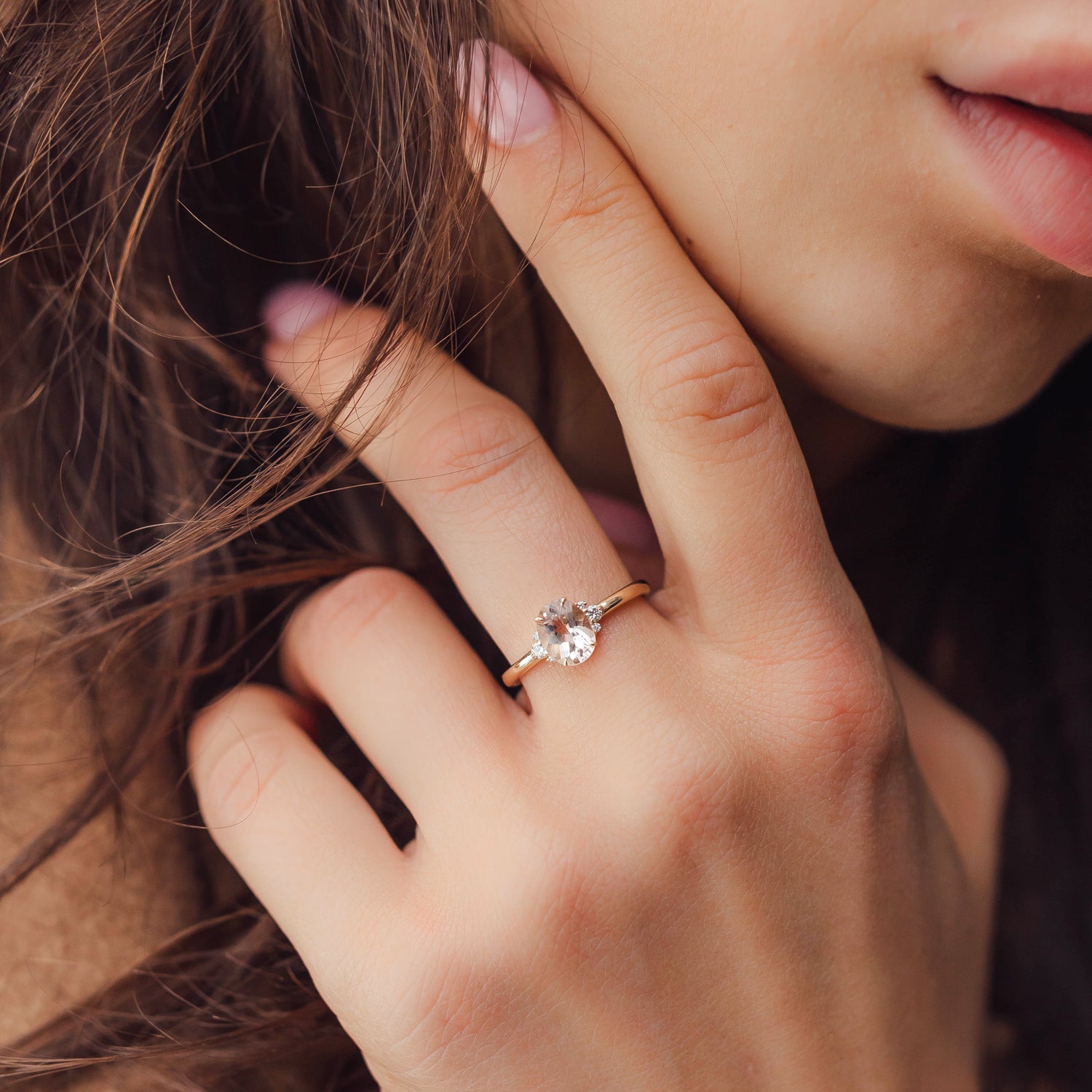 Rosy Camellia Natural Morganite Engagement Ring