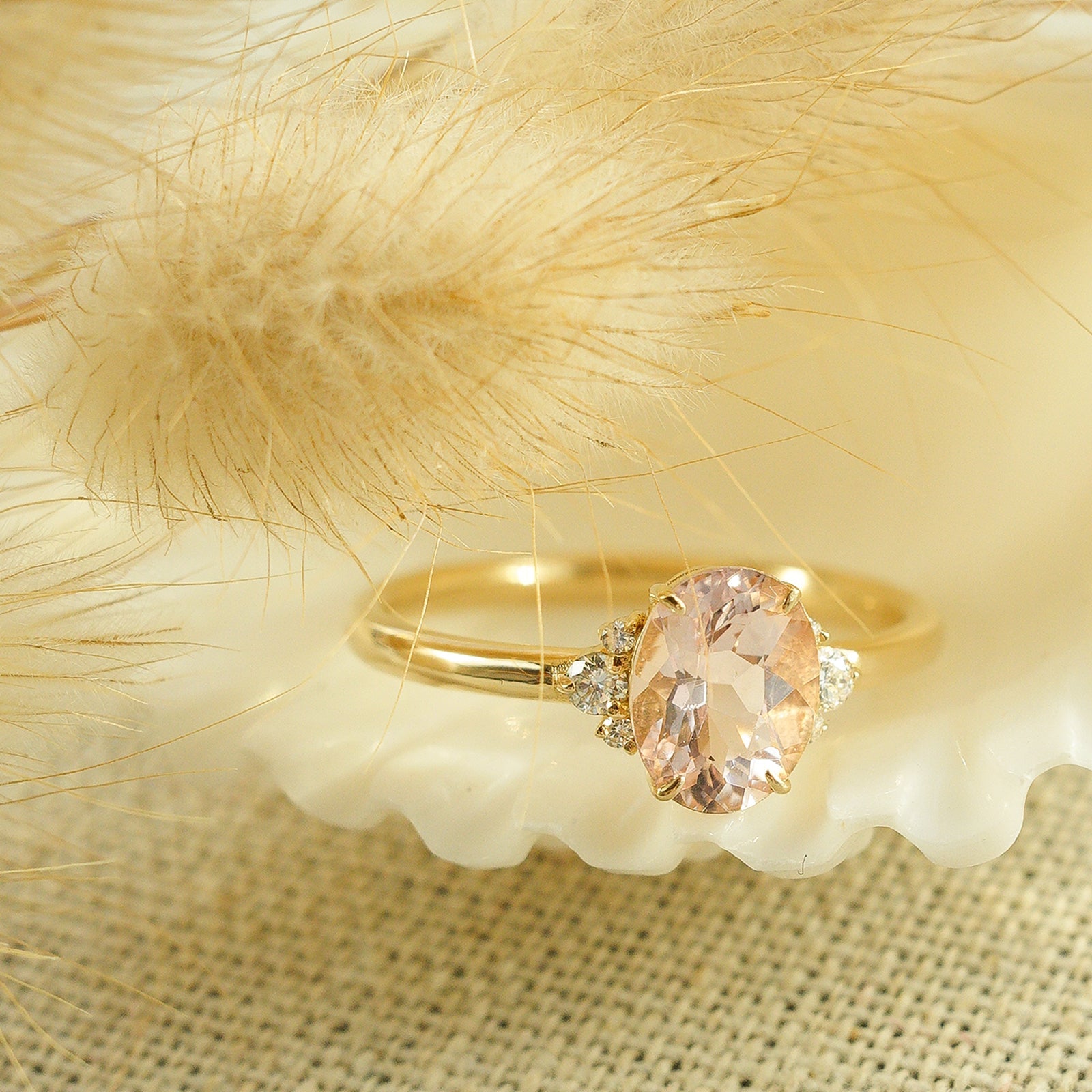 Rosy Camellia Natural Morganite Engagement Ring