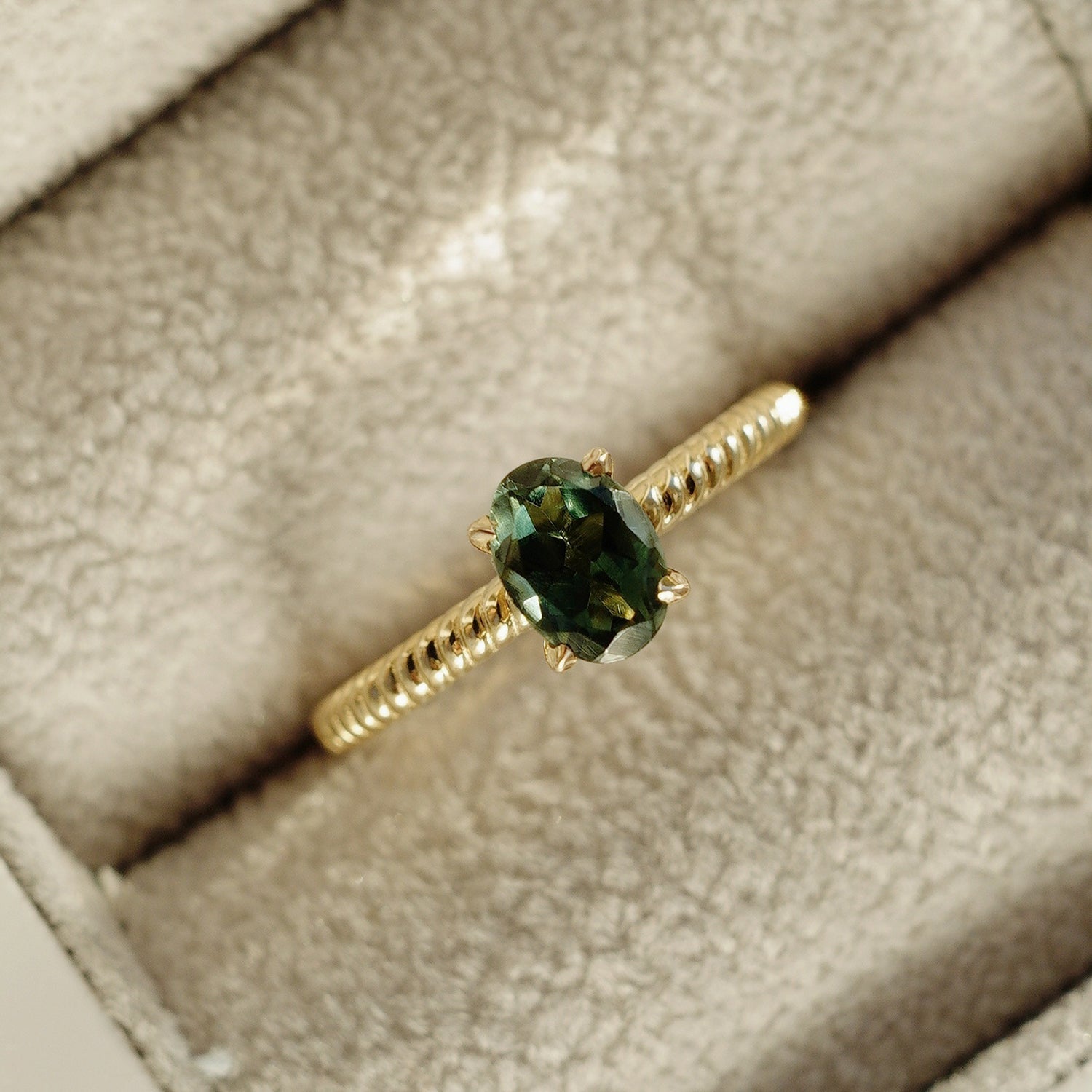 Frost Green Tourmaline Solitaire Engagement Ring, Twist Wire